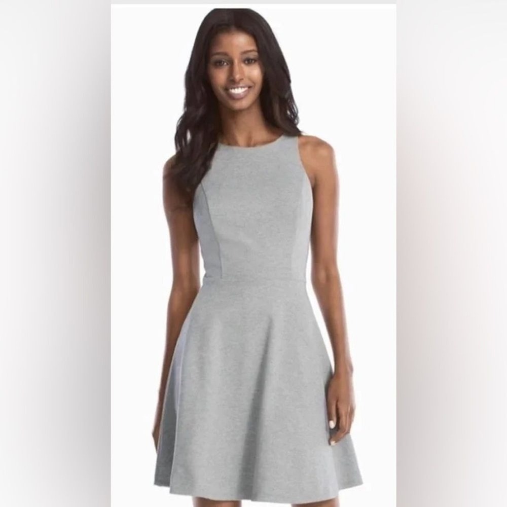 White House Black Market Size 6 Dress Sleeveless Gray Ponte Fit and Flare WHBM - Picture 14 of 14